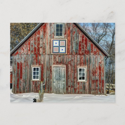Country Quilt Old Barn Postkarte (Vorderseite)