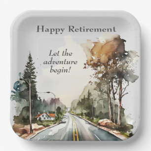 Country Rd Happy Retirement Watercolor Paper Plate Pappteller