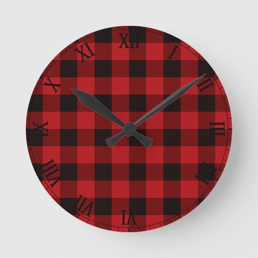 Country red and black plaid runde wanduhr (Vorderseite)