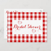 Country Red Gingham Kariert Rustikales Brautparty Einladungspostkarte (Vorne/Hinten)