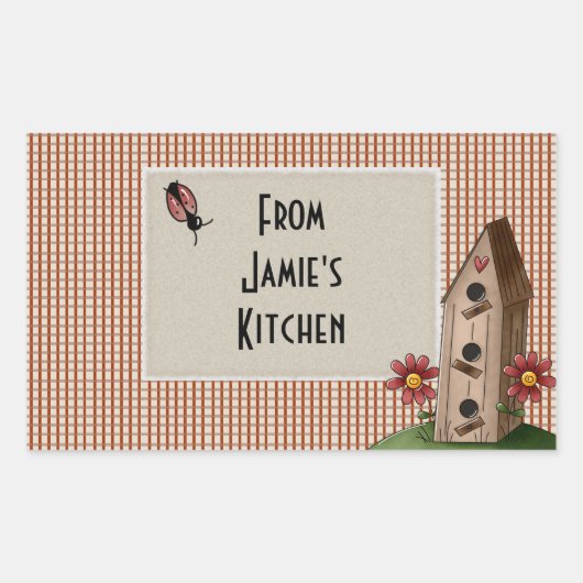 Country Red Gingham Karos Rechteckiger Aufkleber (Vorderseite)