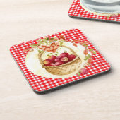 Country Red Gingham mit Fruchtkörbe Set von 6 Getränkeuntersetzer (Linke Seite)