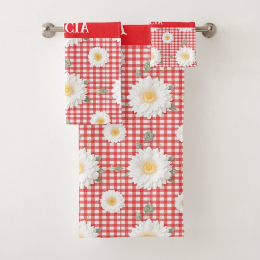 Country Red Gingham mit White Daisies Badhandtuch Set (Insitu)
