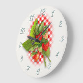 Country Red Gingham und Strawberries Große Wanduhr (Winkel)
