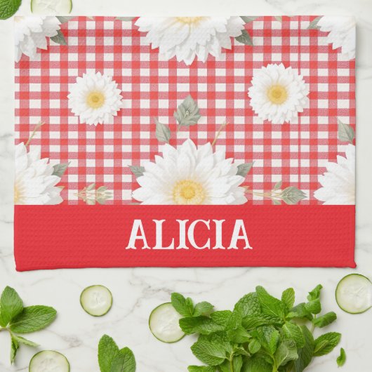 Country Red Gingham with White Daisies Geschirrtuch (Gefaltet)