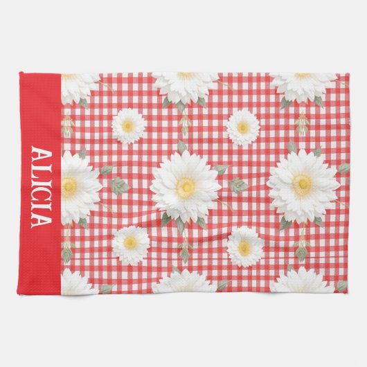 Country Red Gingham with White Daisies Geschirrtuch (Horizontal)