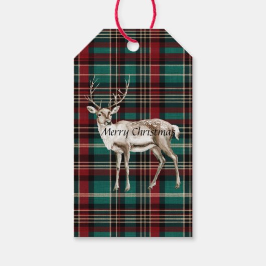 Country Red Green Kariert Christmas Deer Geschenkanhänger (Vorderseite)