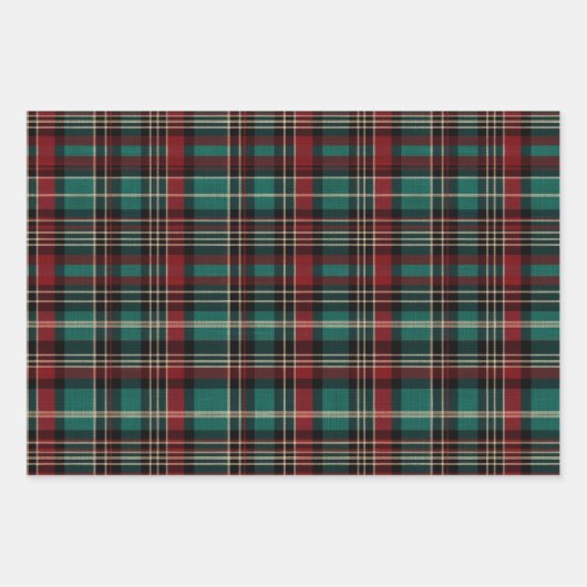 Country Red Green Kariert Christmas Deer Geschenkpapier Set (Vorderseite)