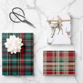 Country Red Green Kariert Christmas Deer Geschenkpapier Set
