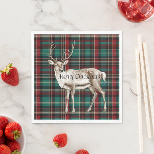 Country Red Green Kariert Christmas Deer Serviette