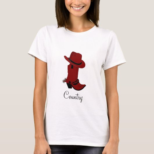Country Red Hat & Boots T - Shirt (Vorderseite)
