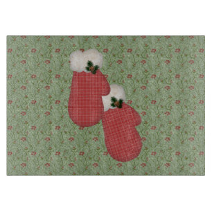 Country Red Mittens Glass Cutting Board Schneidebrett