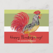 Country Red Rooster Aquarell Illustration Feiertagspostkarte (Vorderseite)
