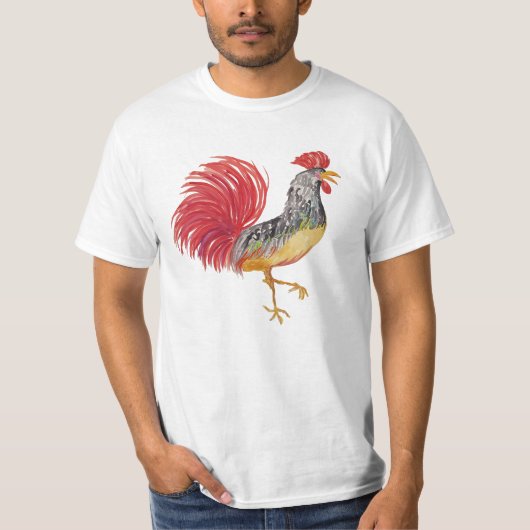 Country Red Rooster Aquarell Illustration T-Shirt (Vorderseite)