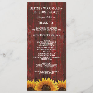 Country Red Wood Rustic Sonnenblumen Hochzeitsprog Programm