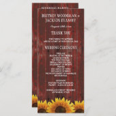 Country Red Wood Rustic Sonnenblumen Hochzeitsprog Programm (Vorne/Hinten)