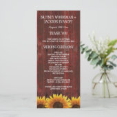 Country Red Wood Rustic Sonnenblumen Hochzeitsprog Programm (Stehend Vorderseite)