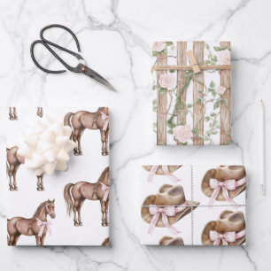 Country Road Horse Cowgirl Hat Geburtstag Geschenkpapier Set
