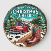 Country Roads Christmas Cheer Große Wanduhr (Vorderseite)