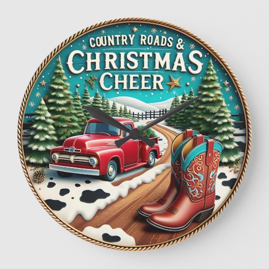 Country Roads Christmas Cheer Große Wanduhr (Vorderseite)