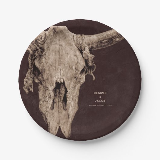 Country Rodeo Western Brown Bull Skull Pappteller (Vorderseite)