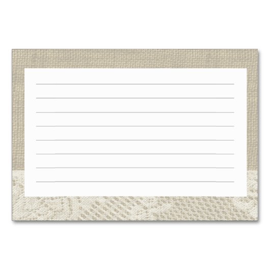Country Romance Burlap- und Spitzenrezeptkarten Tischnummer (Rückseite)