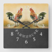 Country Rooster Chalkboard Bauernhof Quadratische Wanduhr (Vorderseite)
