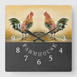 Country Rooster Chalkboard Bauernhof Quadratische Wanduhr