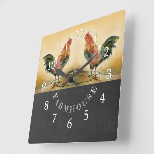 Country Rooster Chalkboard Bauernhof Quadratische Wanduhr (Winkel)