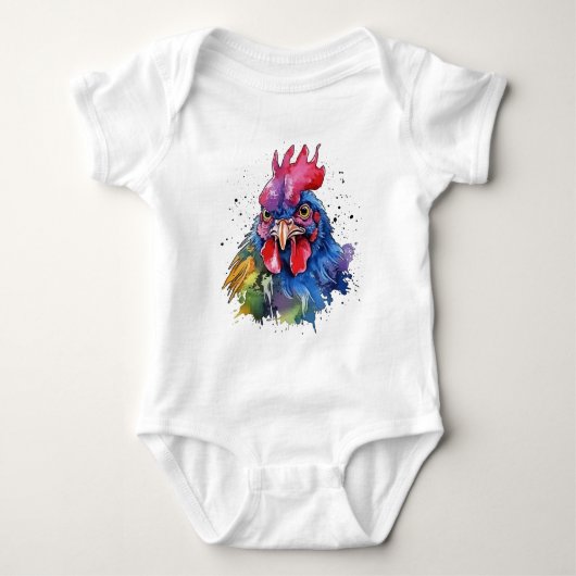 Country Rooster Chicken Watercolor Stil Baby Strampler (Vorderseite)