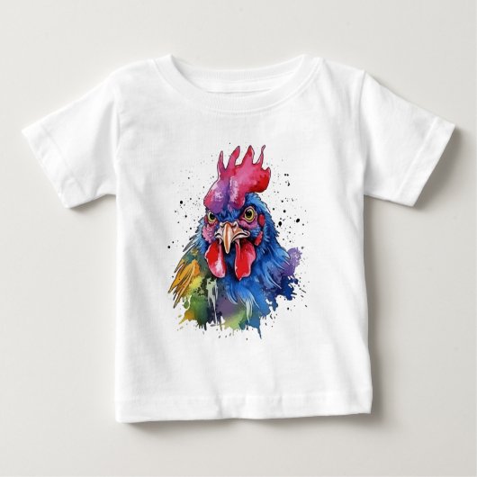 Country Rooster Chicken Watercolor Stil Baby T-shirt (Vorderseite)