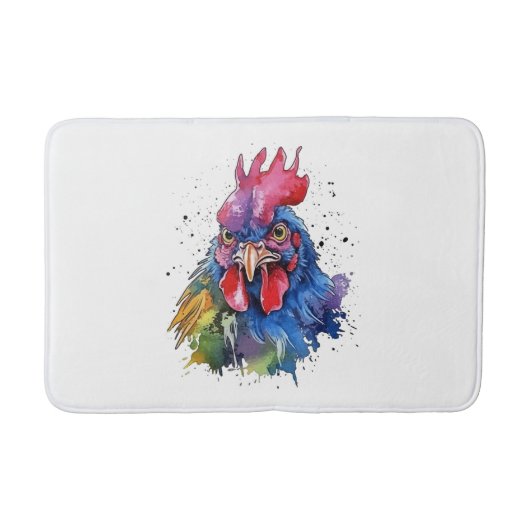 Country Rooster Chicken Watercolor Stil Badematte (Vorderseite)
