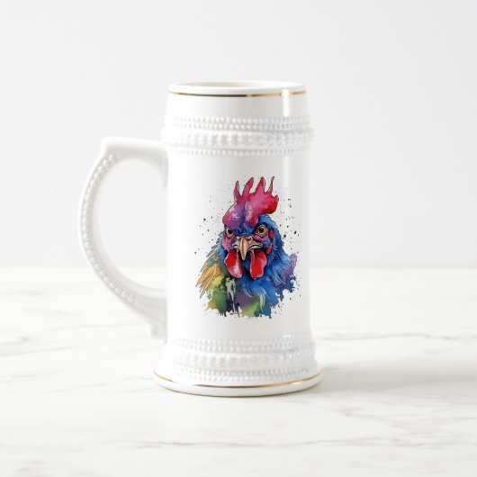 Country Rooster Chicken Watercolor Stil Bierglas (Links)