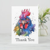 Country Rooster Chicken Watercolor Stil Dankeskarte (Stehend Vorderseite)