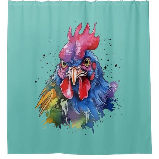 Country Rooster Chicken Watercolor Stil Duschvorhang (Vorderseite)