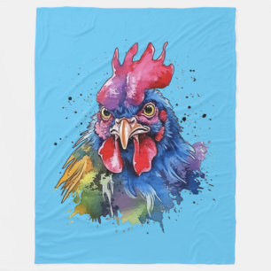 Country Rooster Chicken Watercolor Stil Fleecedecke