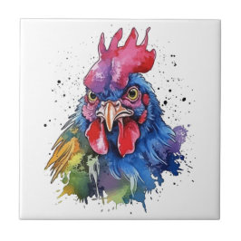 Country Rooster Chicken Watercolor Stil Fliese