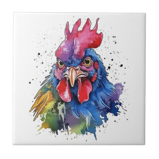 Country Rooster Chicken Watercolor Stil Fliese
