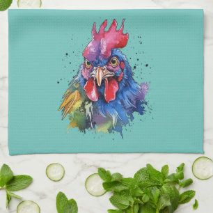 Country Rooster Chicken Watercolor Stil Geschirrtuch