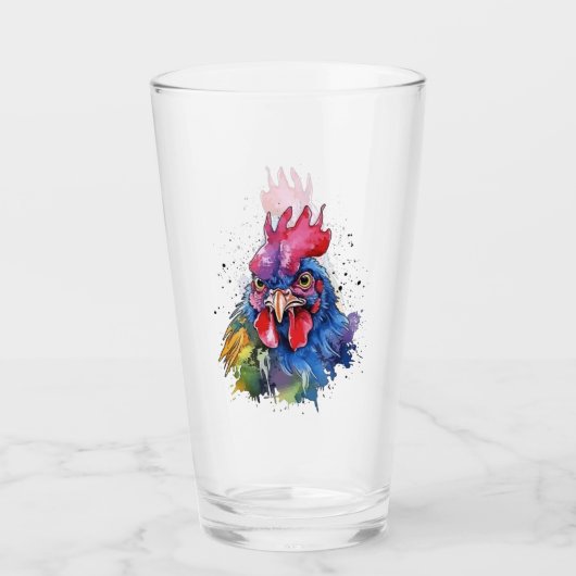 Country Rooster Chicken Watercolor Stil Glas (Vorderseite)