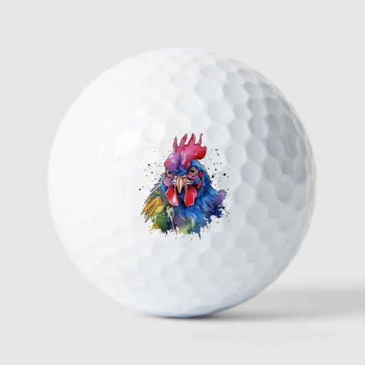 Country Rooster Chicken Watercolor Stil Golfball (Vorderseite)