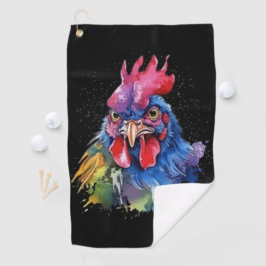 Country Rooster Chicken Watercolor Stil Golfhandtuch (Insitu)