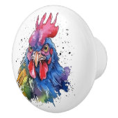 Country Rooster Chicken Watercolor Stil Keramikknauf (Rechts)