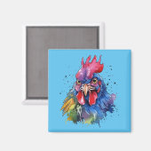 Country Rooster Chicken Watercolor Stil Magnet (Vorderseite/Rückseite)