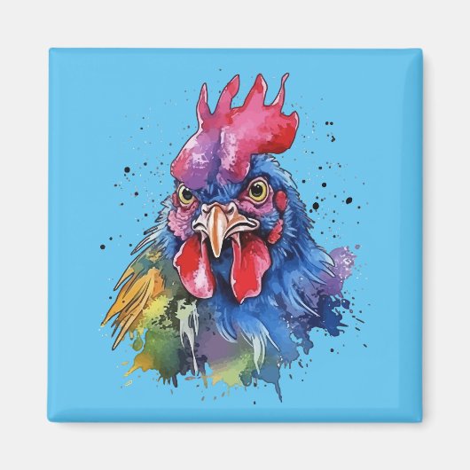 Country Rooster Chicken Watercolor Stil Magnet (Vorne)