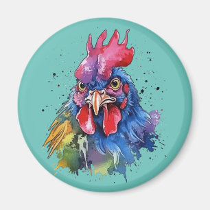Country Rooster Chicken Watercolor Stil Magnet