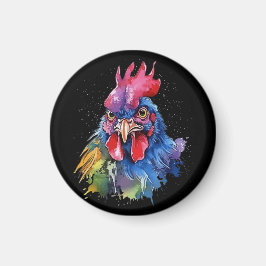 Country Rooster Chicken Watercolor Stil Magnet