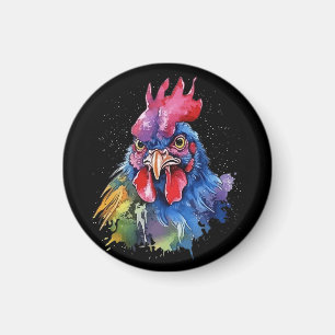 Country Rooster Chicken Watercolor Stil Magnet