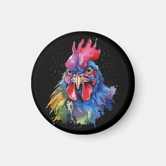 Country Rooster Chicken Watercolor Stil Magnet (Vorne)