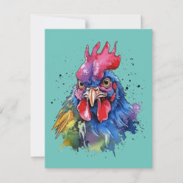 Country Rooster Chicken Watercolor Stil Mitteilungskarte